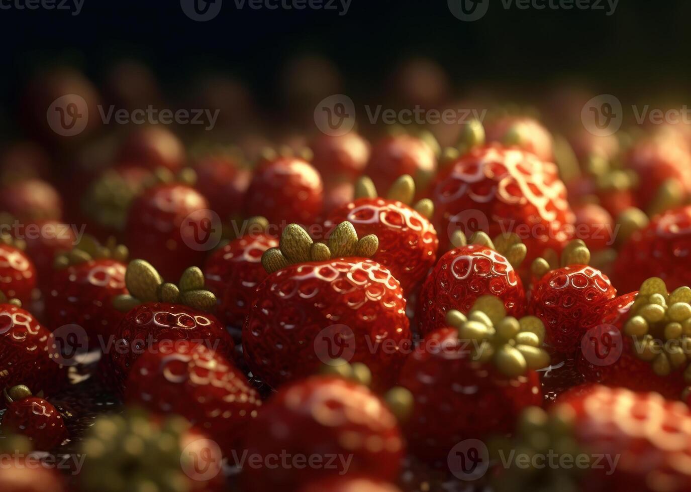 Beautiful organic background of freshly picked strawberry created with technology photo