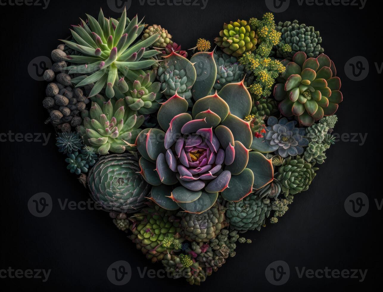 Green heart made by various succulents Environmental protection concept created with technology photo