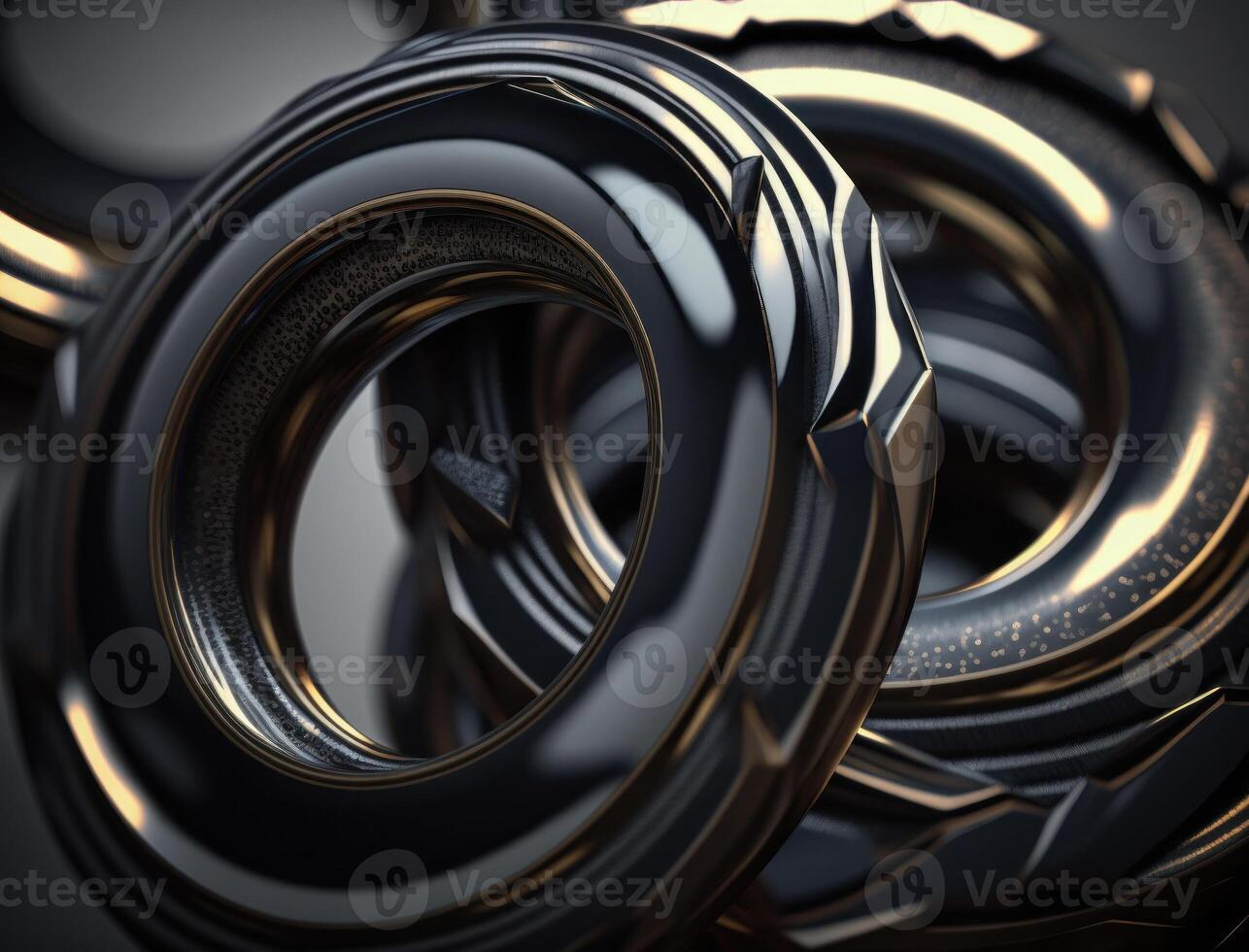Concentric obsidian rings shapes Abstract geometric background created with technology photo