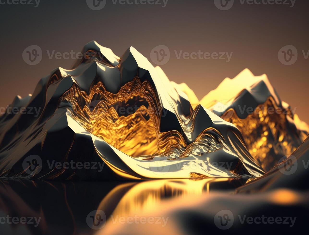 Fantasy golden mountains background created with technology photo