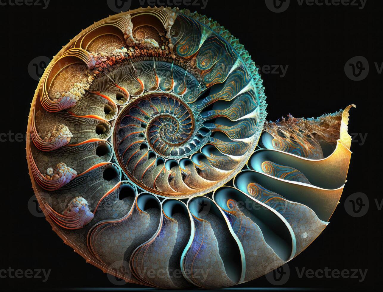 Ammonite fossil background created with technology photo