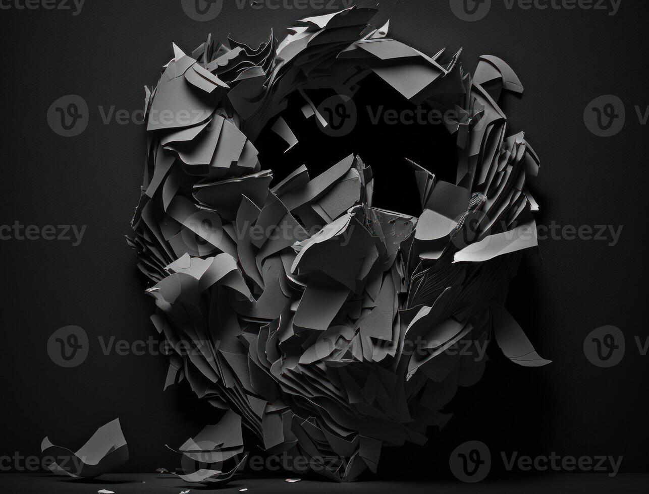 Abstract dark black various paper shapes background created with technology photo