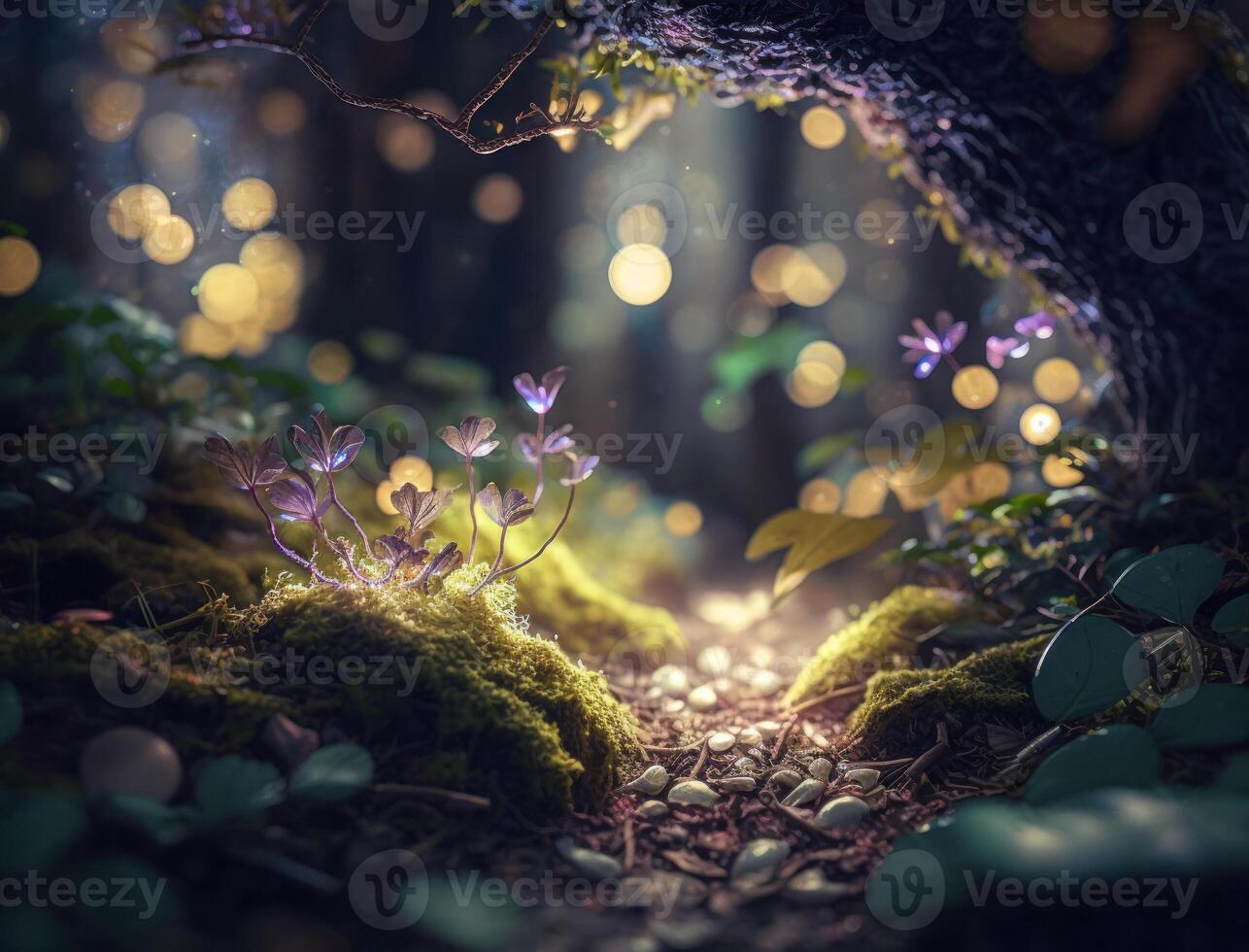 Fantasy forest landscape created with technology photo