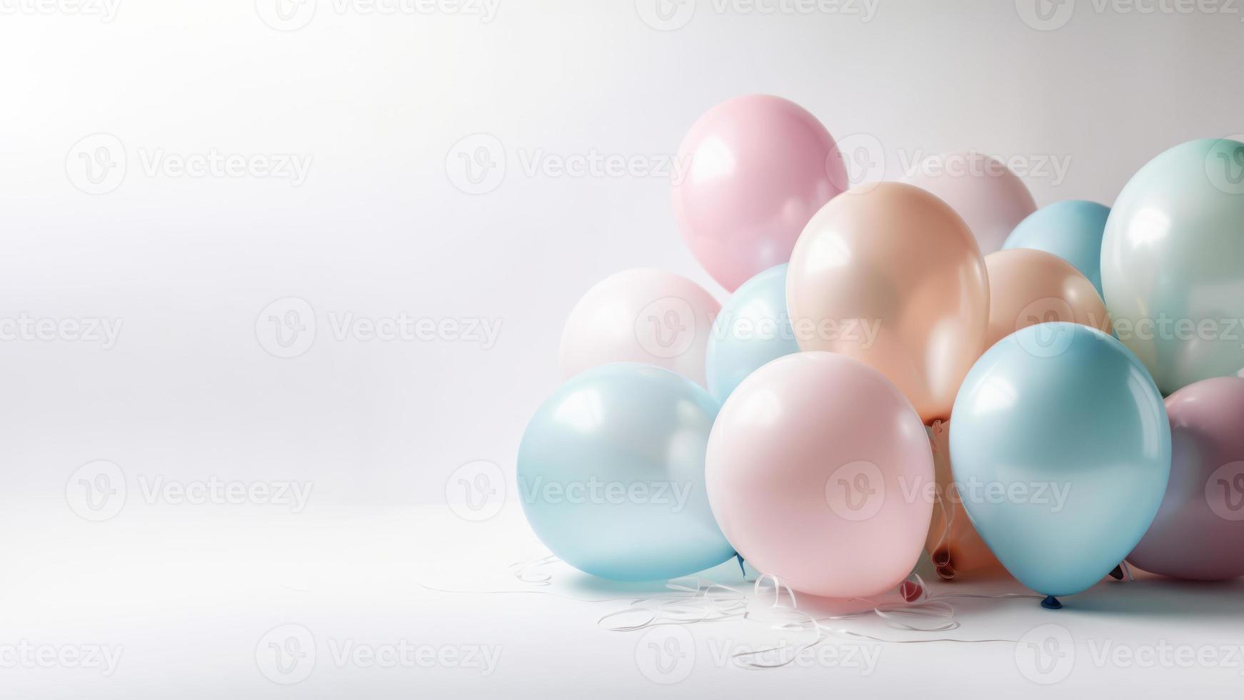 Pastel tone colors of balloon on white  background with copy space. photo