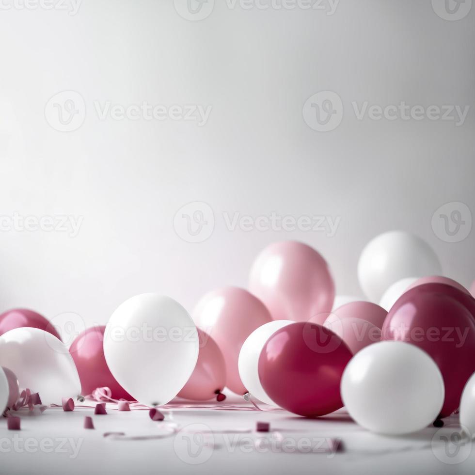 Pink gold and white balloon on white background with copy space. photo