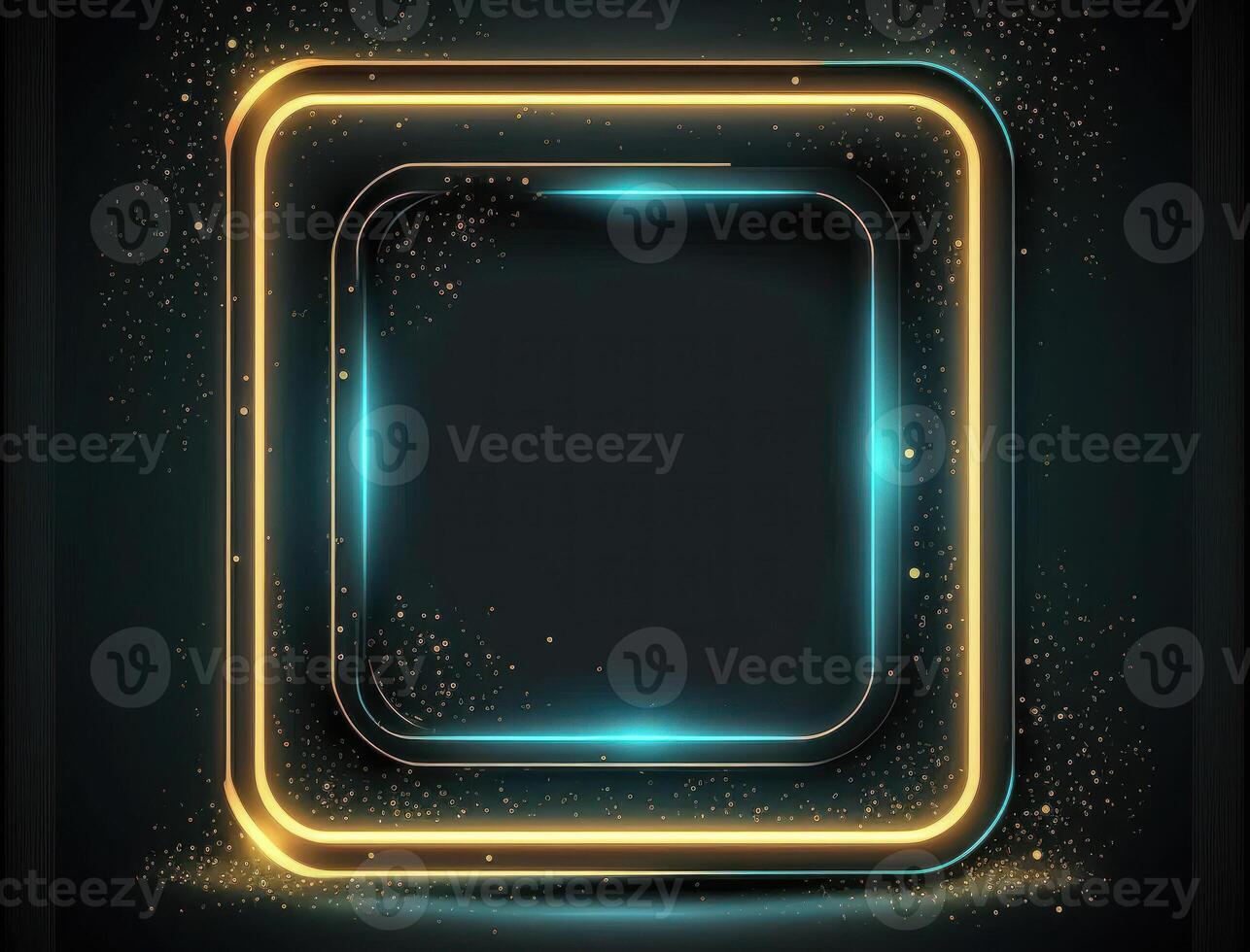 Neon rounded square frame with shining effect dark background created with technology photo