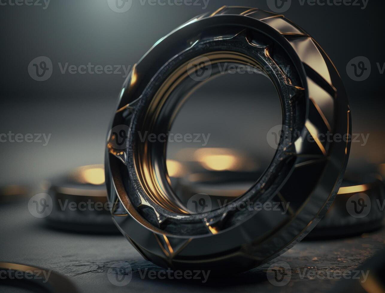 Concentric obsidian rings shapes Abstract geometric background created with technology photo