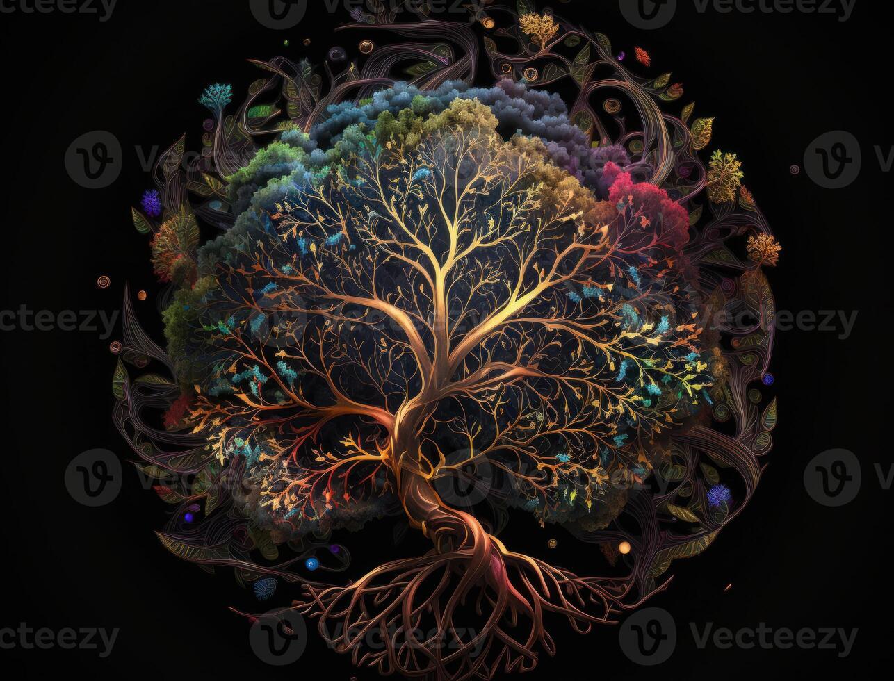 Yggdrasil world tree concept created with technology photo
