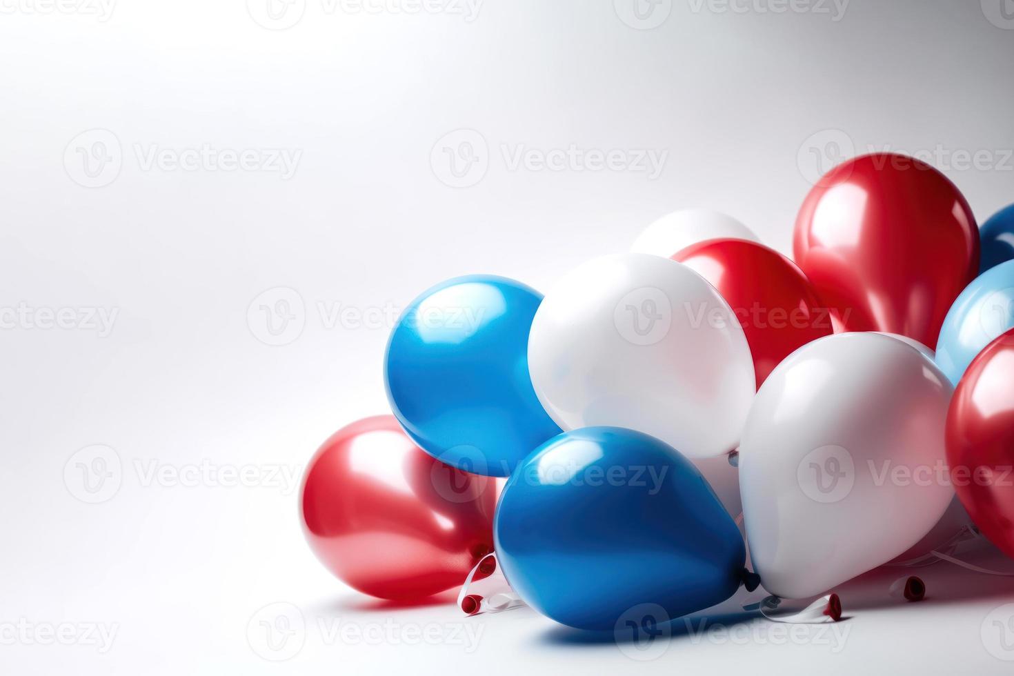 Blue red and white balloon on white background with copy space. photo