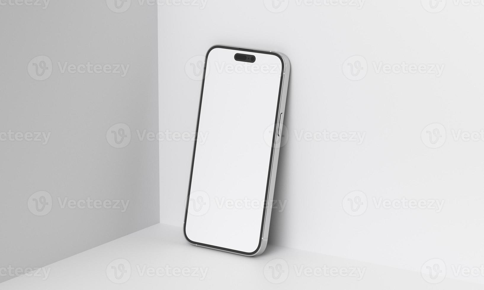 3d render illustration hand holding the white smartphone with full screen and modern frame less design - isolated on white background photo