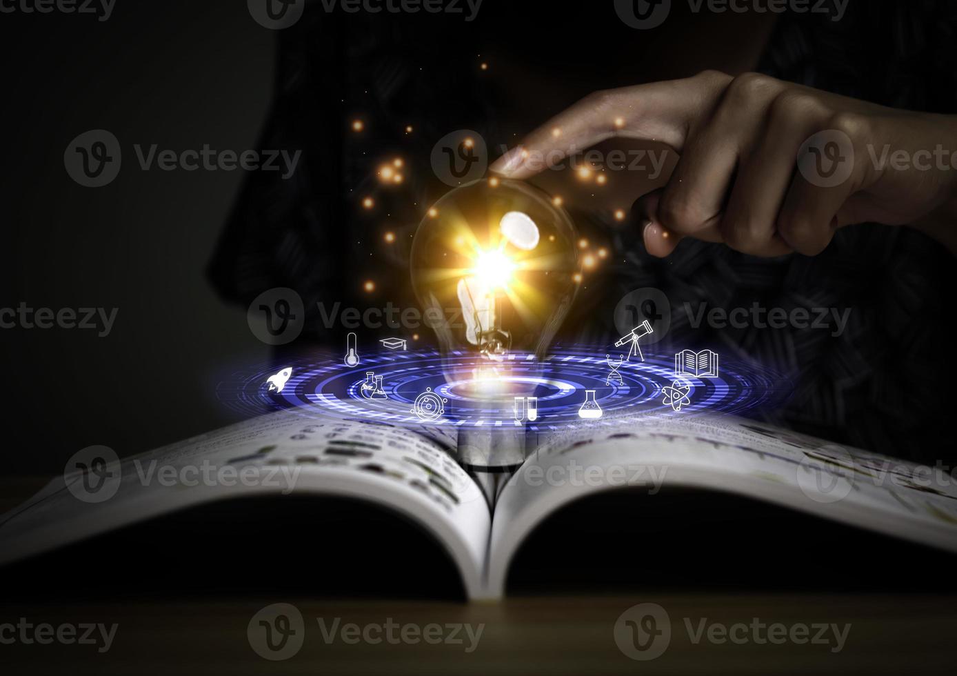 Teacher  touching screen  graduation hat, Internet education science course degree, study knowledge to creative thinking idea. E-learning graduate certificate program educational business concept. photo