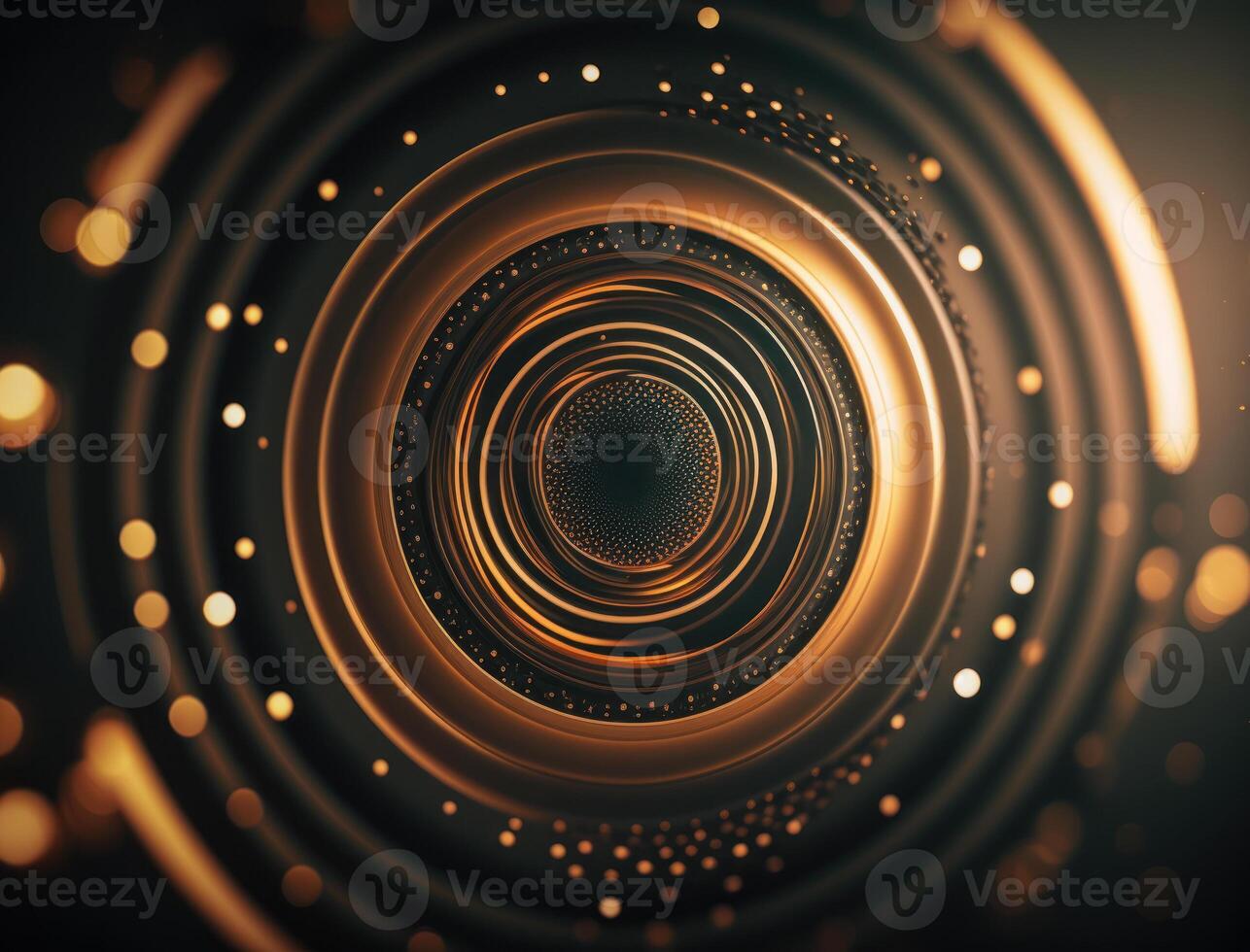 Concentric golden rings shapes Abstract geometric background created with technology photo