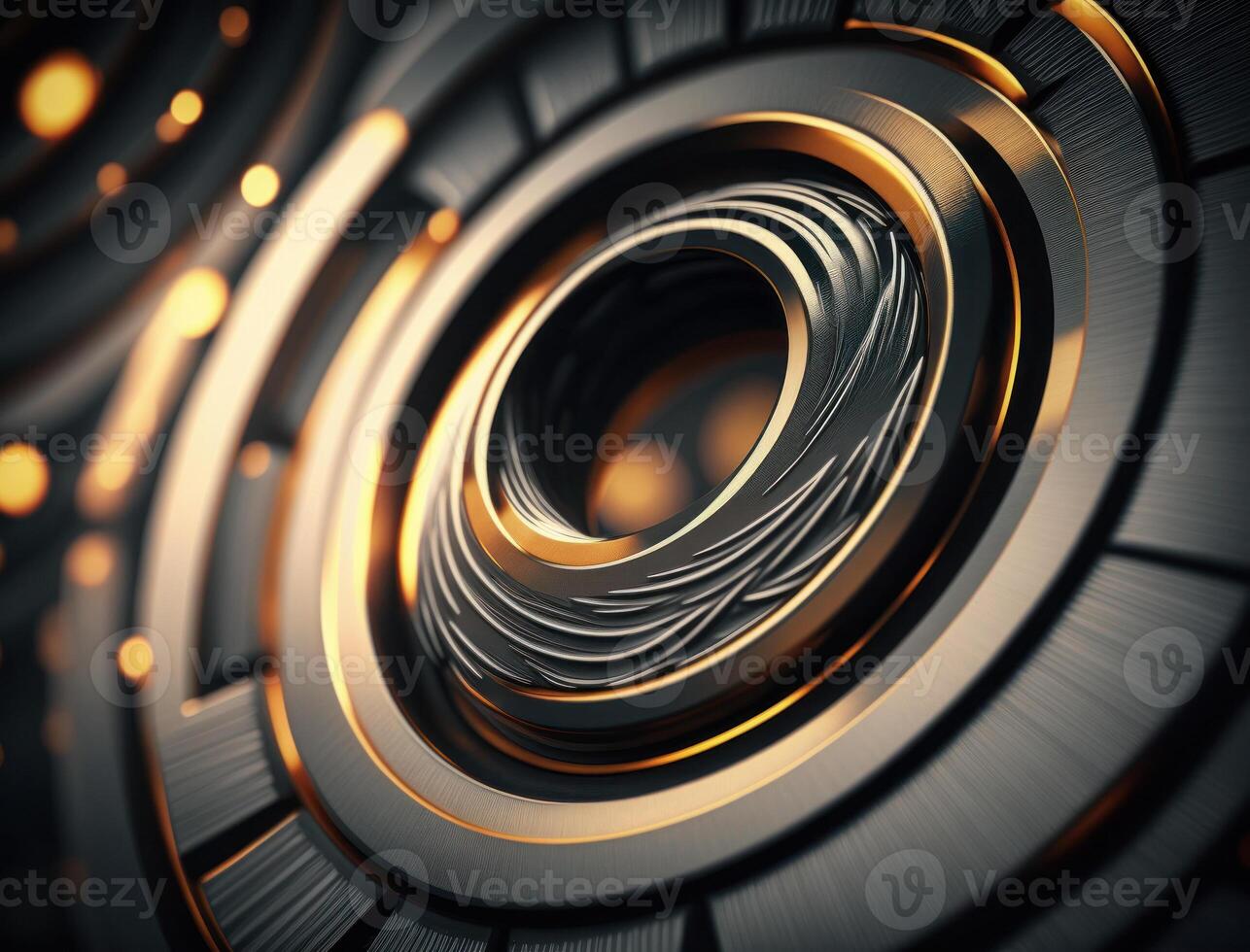 Concentric golden rings shapes Abstract geometric background created with technology photo