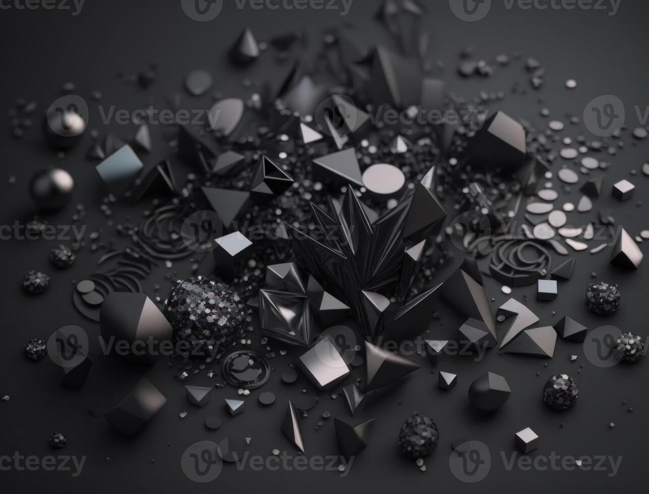 Abstract black geometric background Various shapes Flat lay created with technology photo