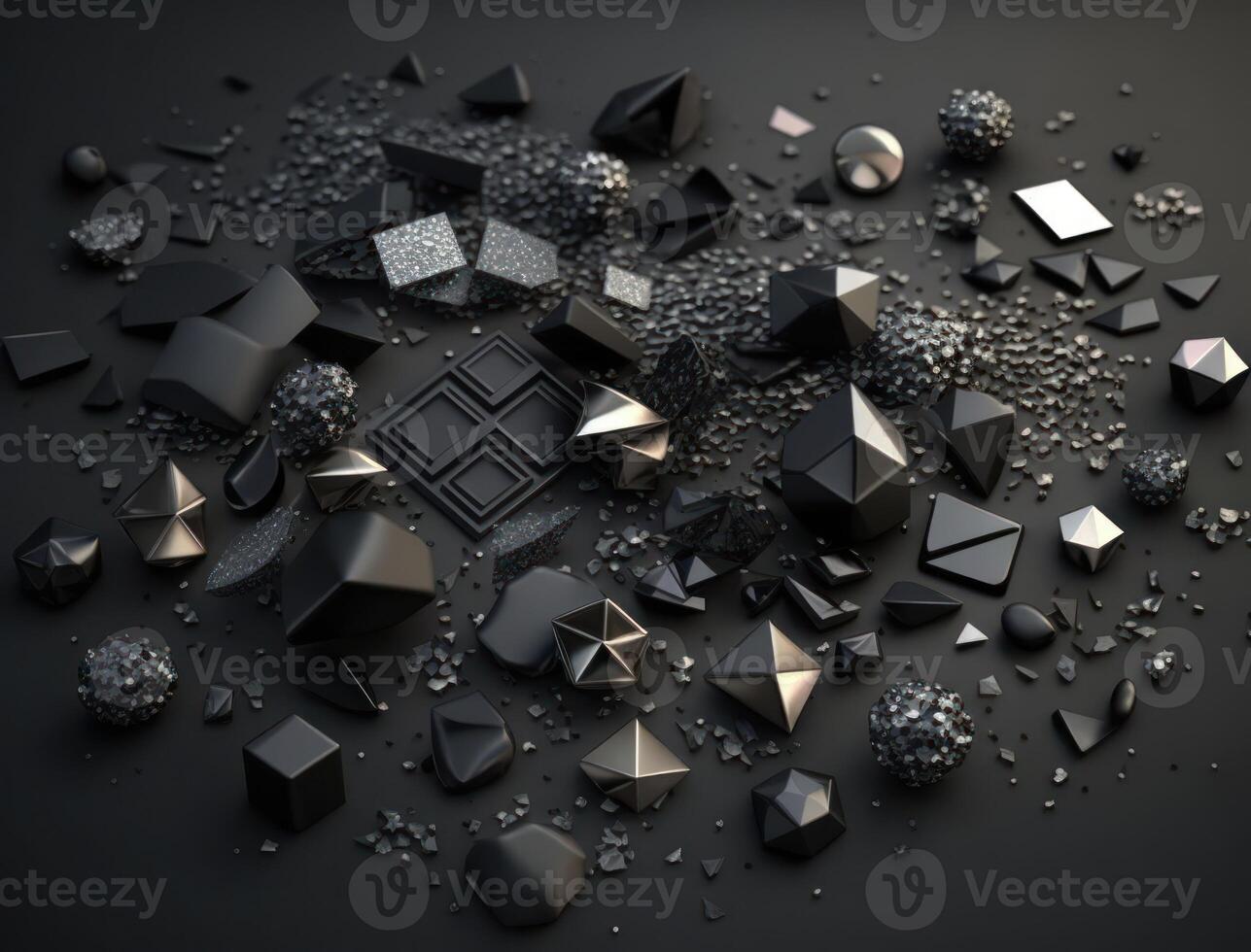 Abstract black geometric background Various shapes Flat lay created with technology photo