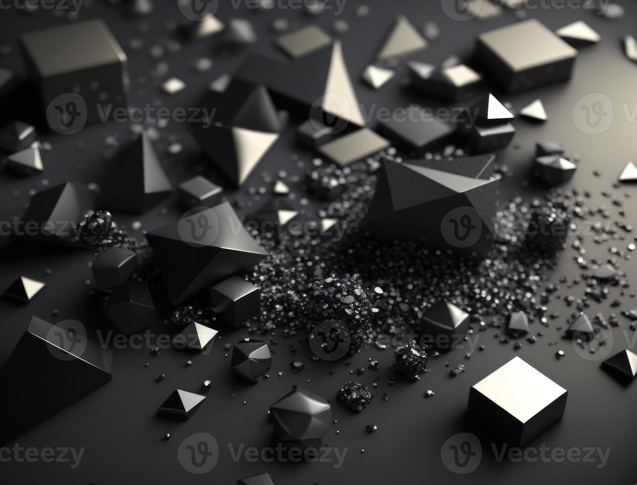 Abstract black geometric background Various triangles shapes Flat lay created with technology photo