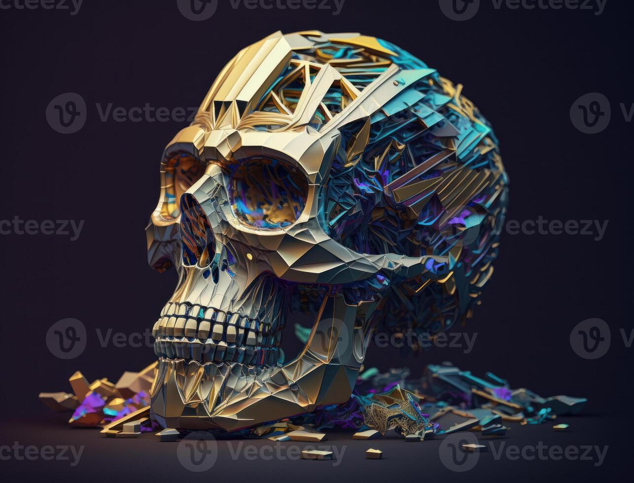 Bismuth skull created with technology photo