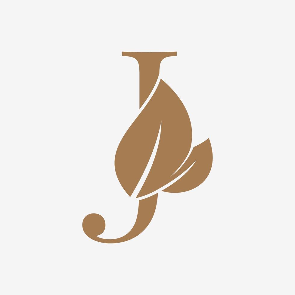 letter J with leaf decoration initial luxury vector logo design