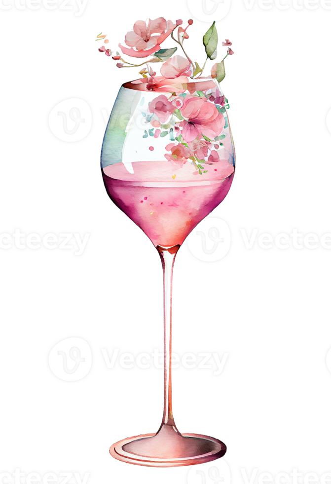 waterverf roze wijn glas met rozen, kaart ontwerp voor Valentijnsdag dag, Champagne glas met bloemen, generatief ai. png