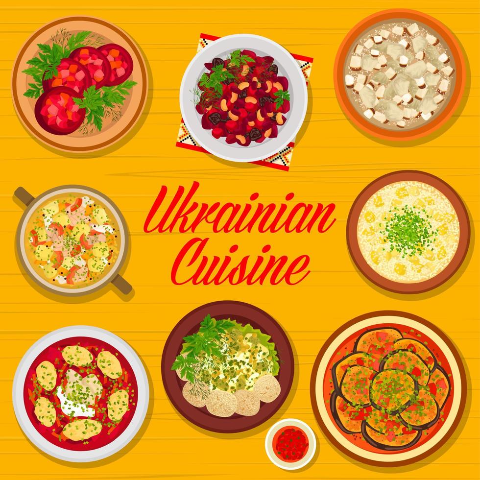 Ukrainian cuisine menu cover, traditional dishes vector