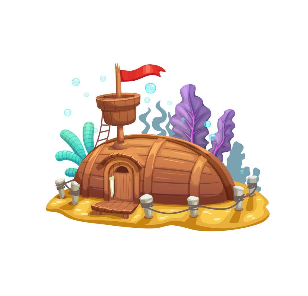Cartoon underwater sunken boat fairy house vector