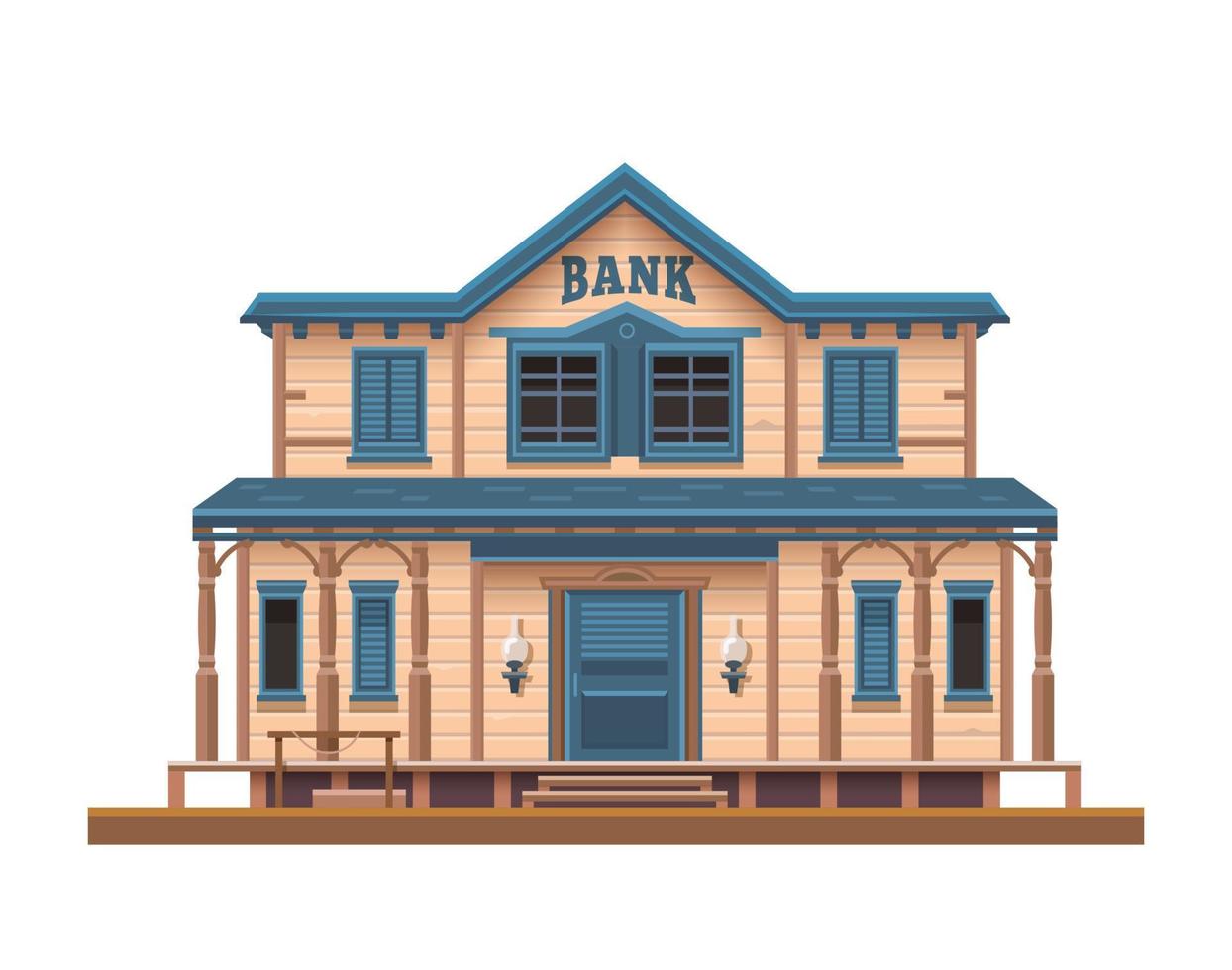 occidental, salvaje Oeste banco, pueblo edificio de madera vector