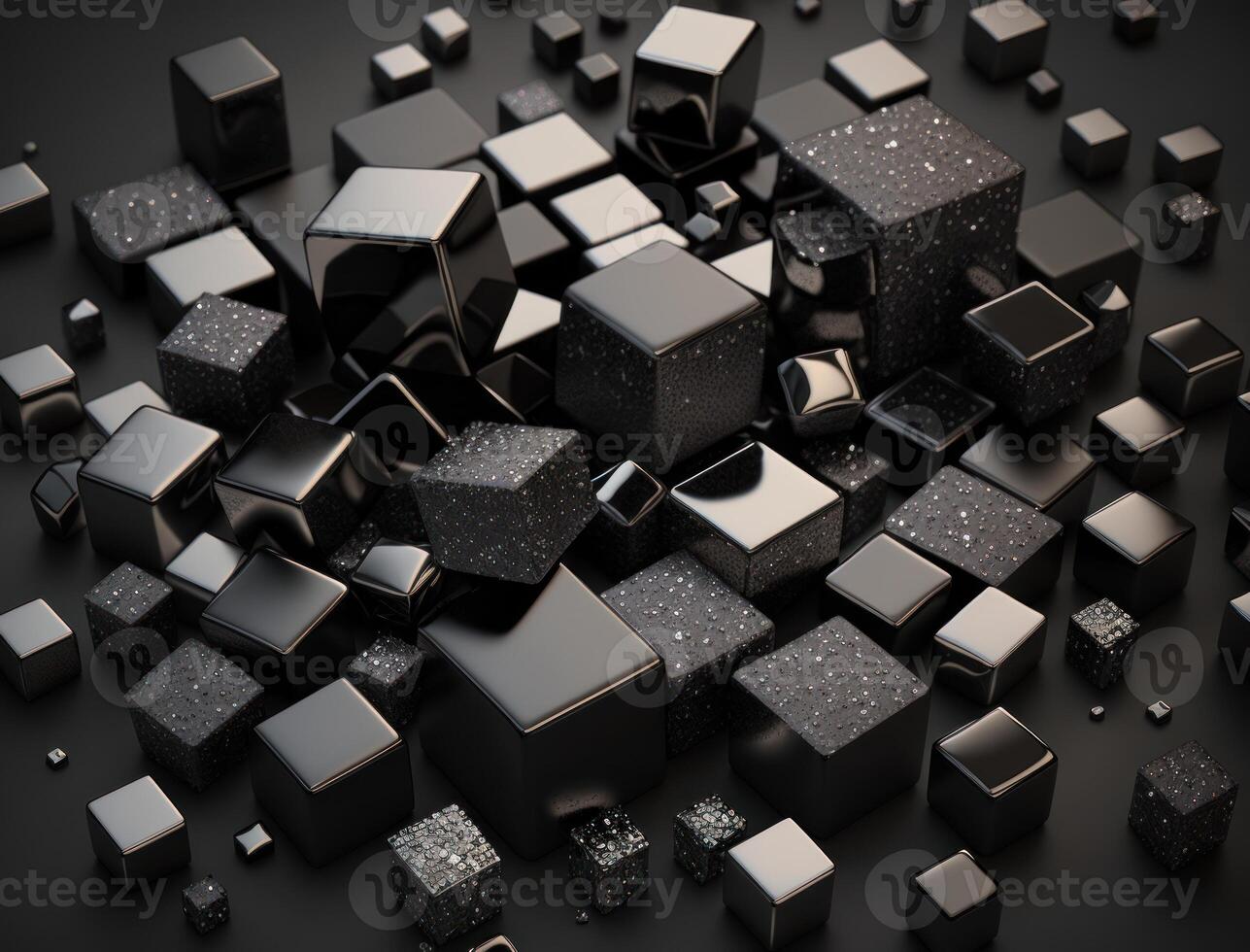 Futuristic cubes dark black background Abstract geometric mosaic grid Square tiles pattern technology photo