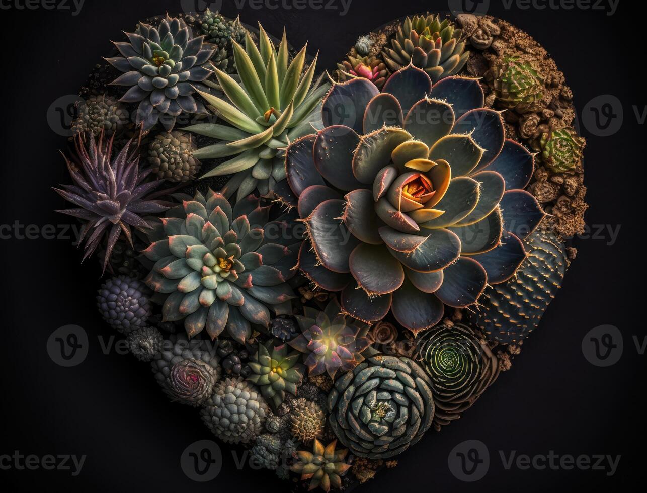 Green heart made by various succulents Environmental protection concept created with technology photo