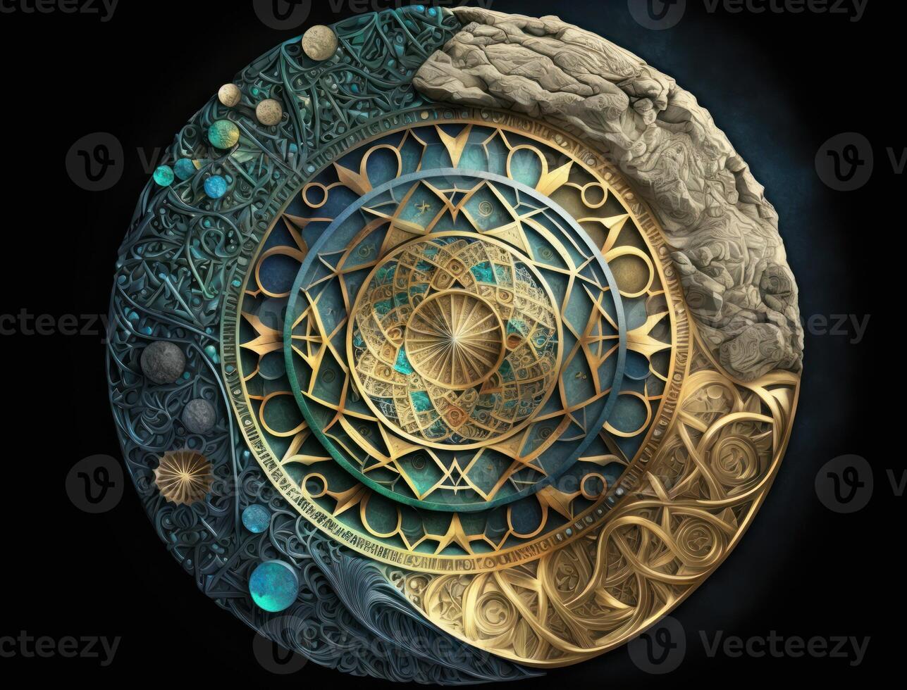 Fractal mandala Sacred geometry background created with technology photo