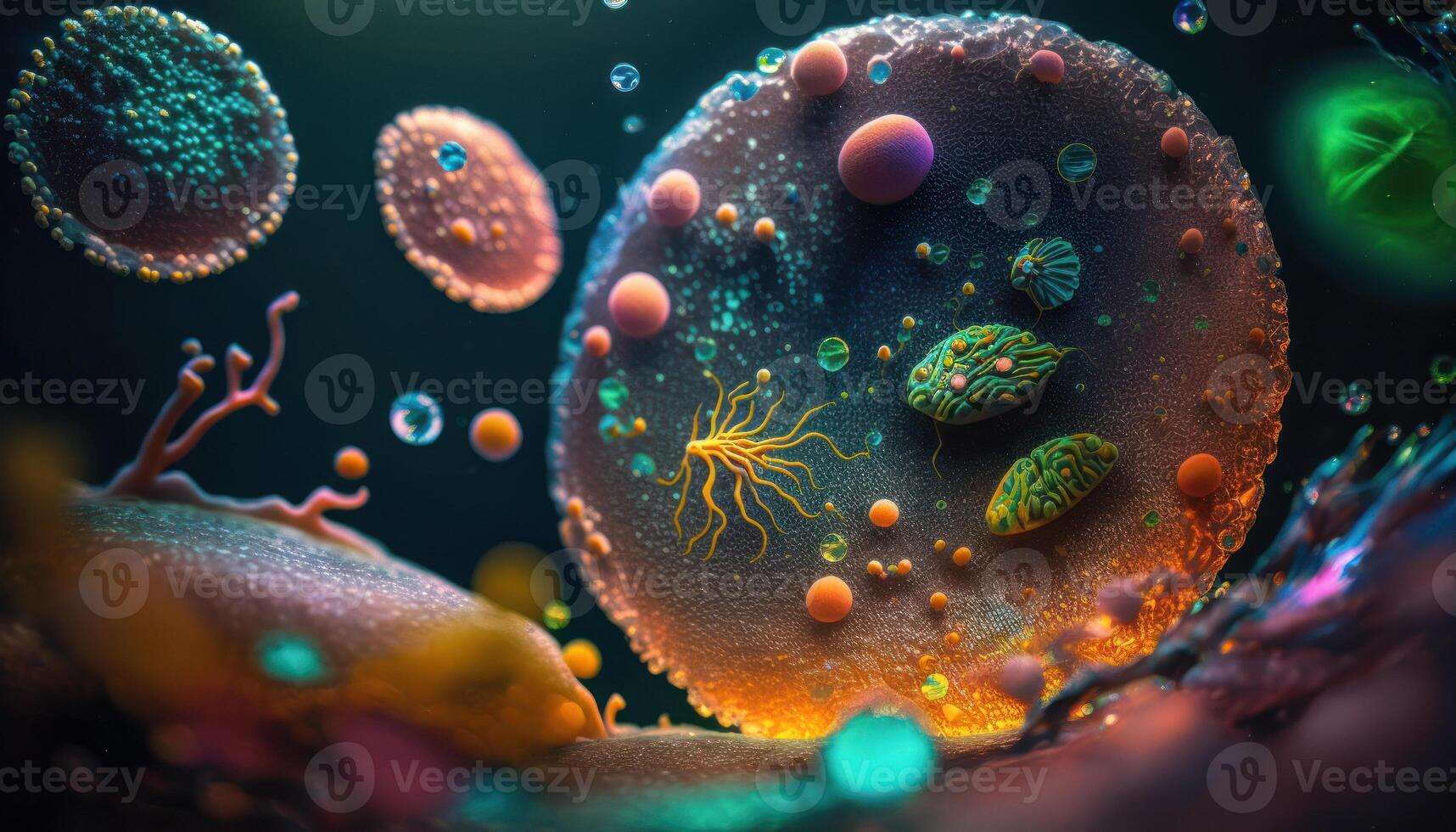 Bacteria and virus cells World under the microscope created with technology photo