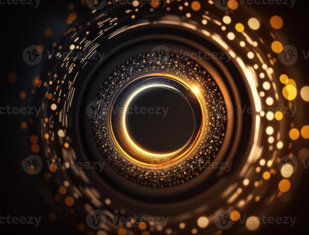 Concentric golden rings shapes Abstract geometric background created with technology photo