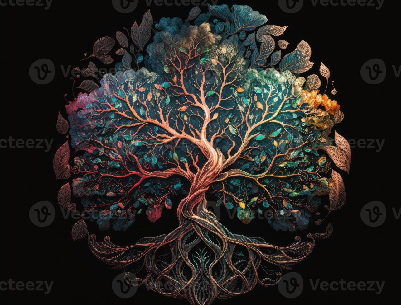 Yggdrasil world tree concept created with technology photo