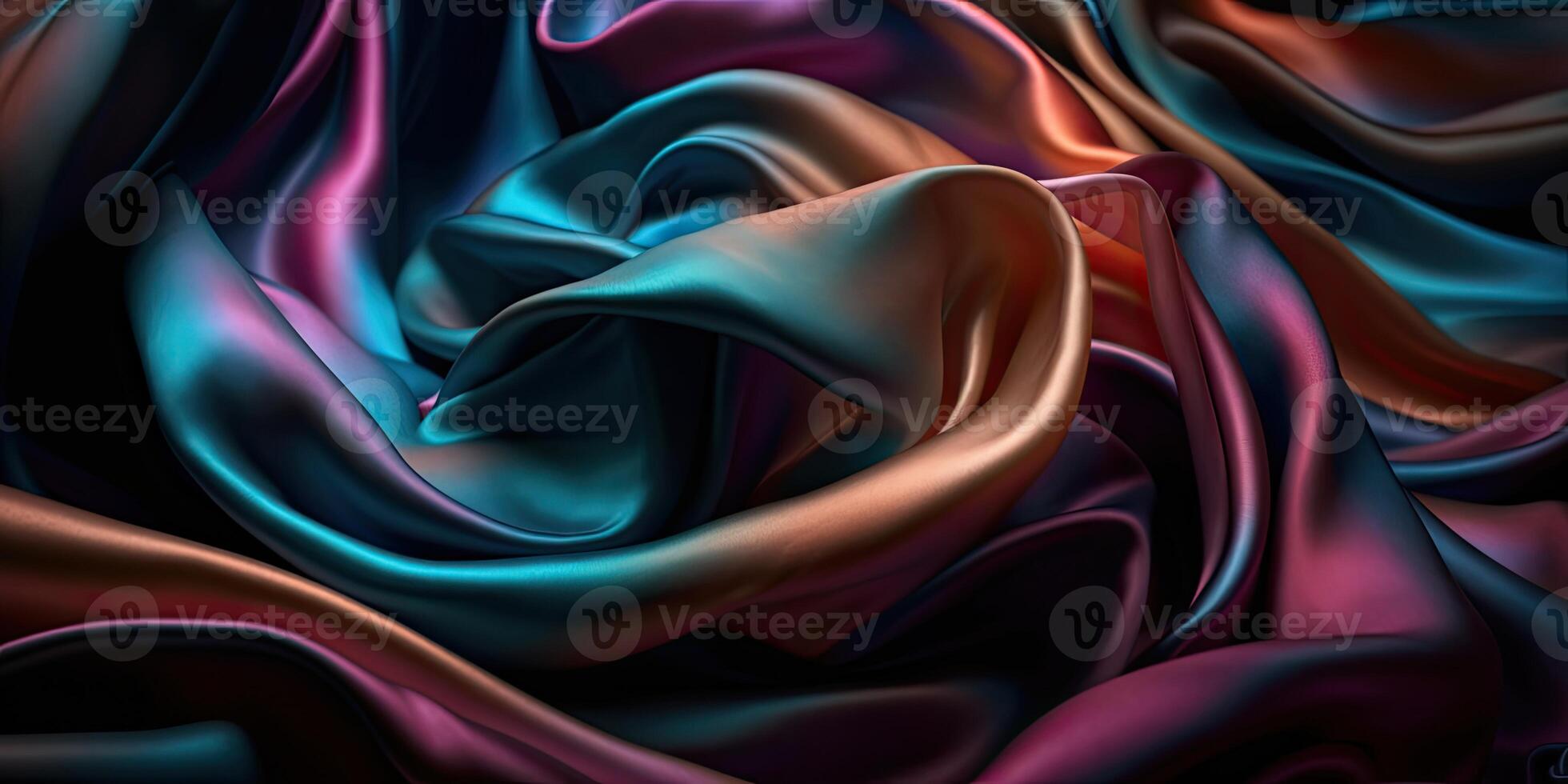 Luxury Silk Fabric Wallpaper with Wrinkles and Folds. Digital Iridescent and Wavy Material Background, Liquid Foil Gradient Image photo