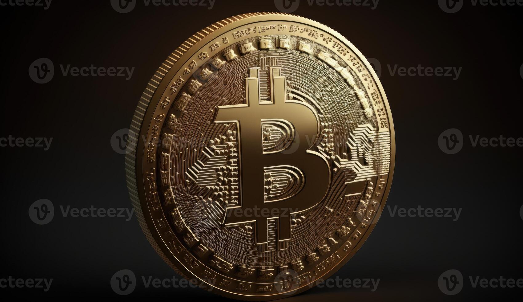 3d rendering concept cryptocurrency and blockchain technology illustration. Isolated gold Bitcoin symbol. photo