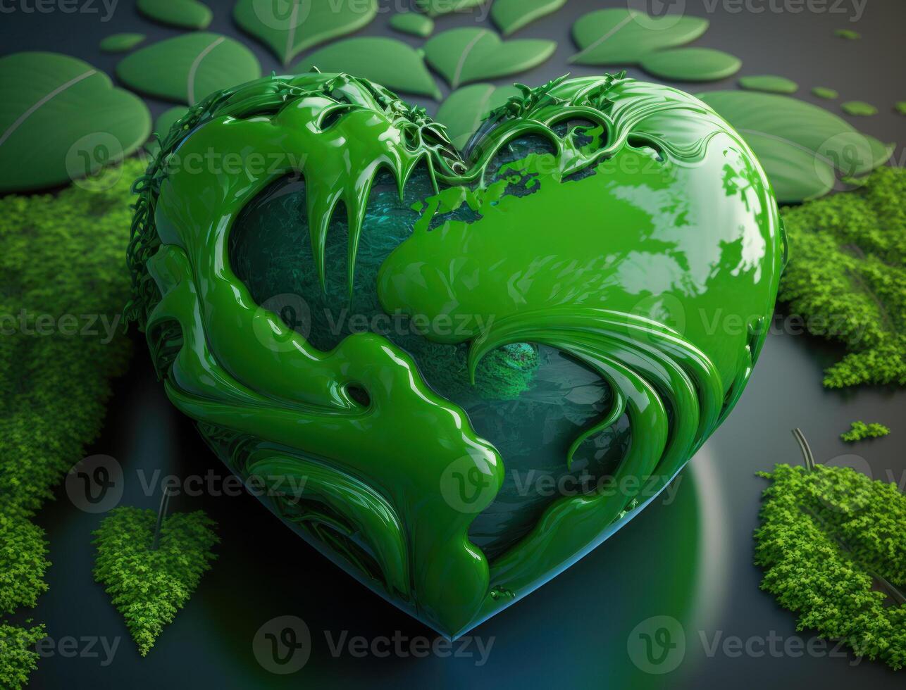 Green heart that represents environmental protection created with technology photo