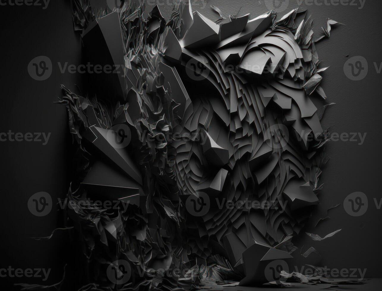 Abstract dark black various paper shapes background created with technology photo