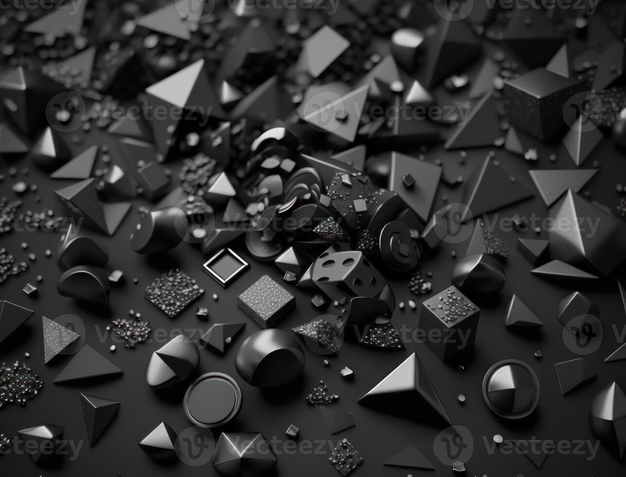 Abstract black geometric background Various triangles shapes Flat lay created with technology photo