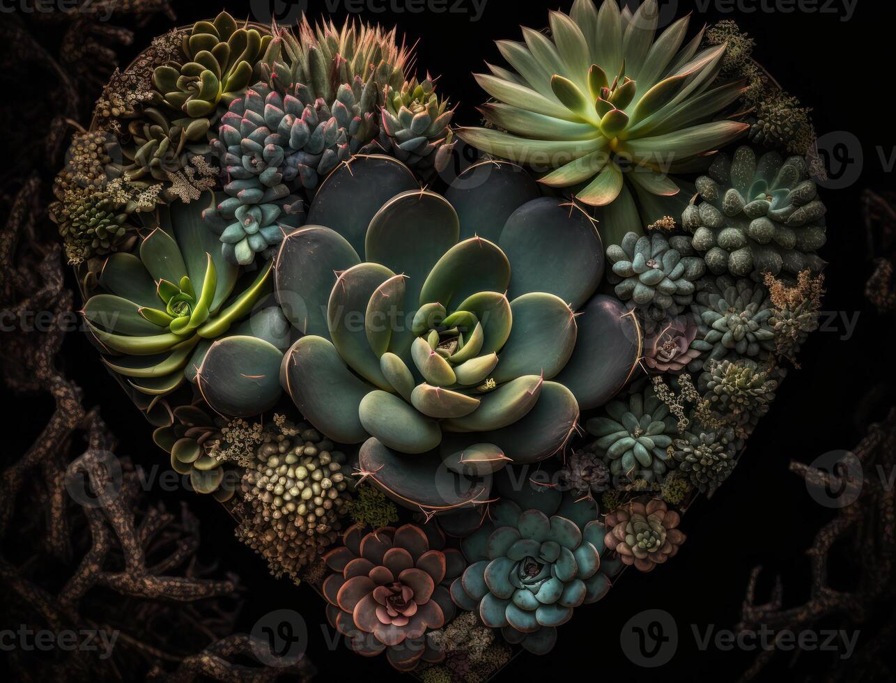 Green heart made by various succulents Environmental protection concept created with technology photo