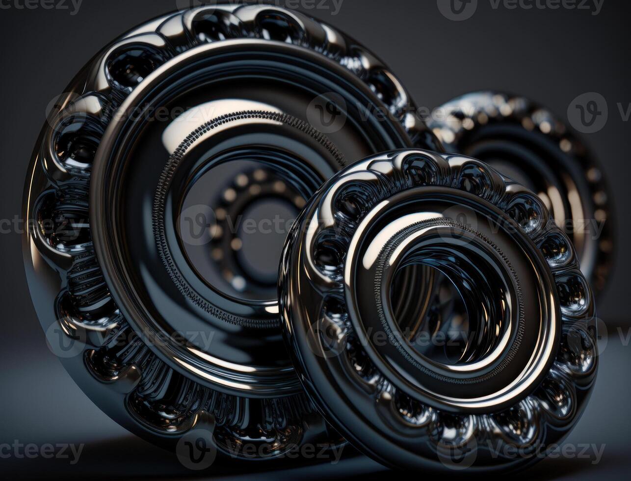 Concentric obsidian rings shapes Abstract geometric background created with technology photo