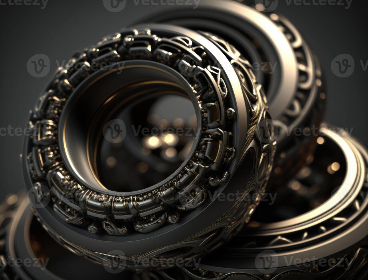Concentric obsidian rings shapes Abstract geometric background created with technology photo