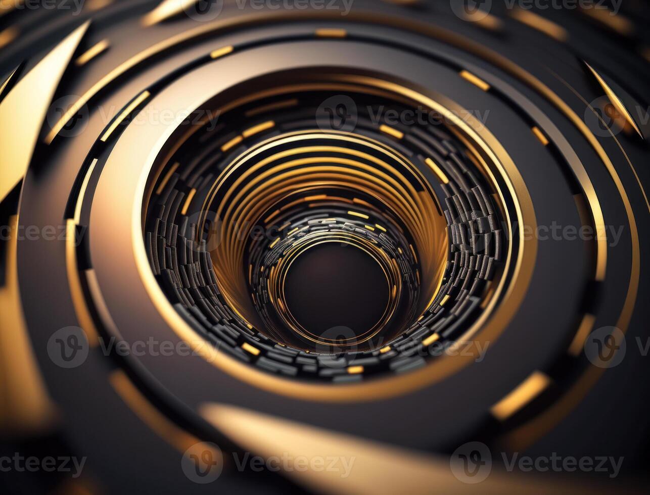 Concentric golden rings shapes Abstract geometric background created with technology photo