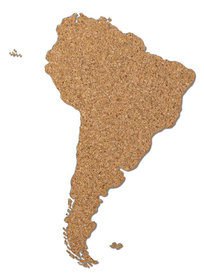 South America map cork wood texture. photo