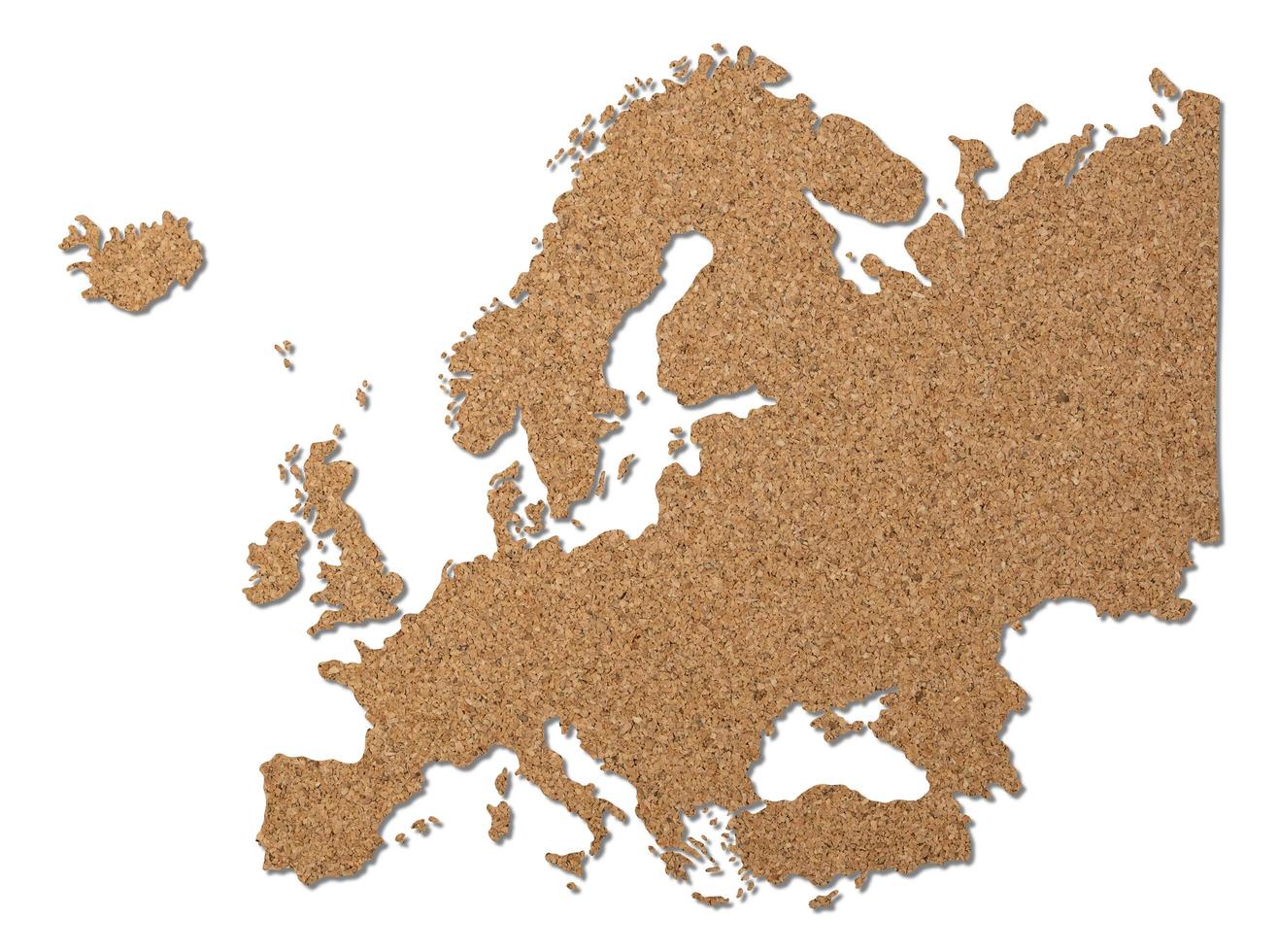 Europe map cork wood texture. photo