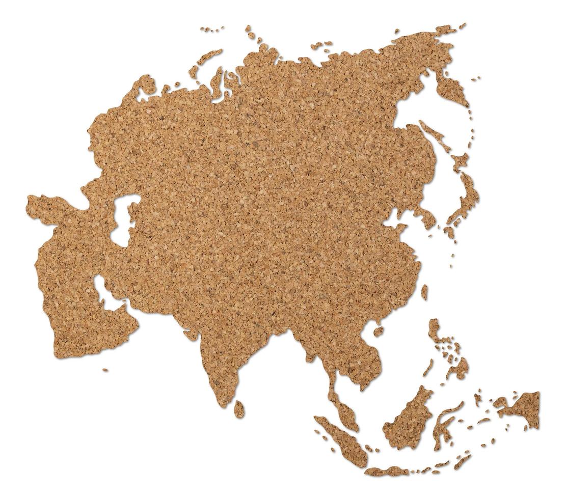 Asia map cork wood texture. photo