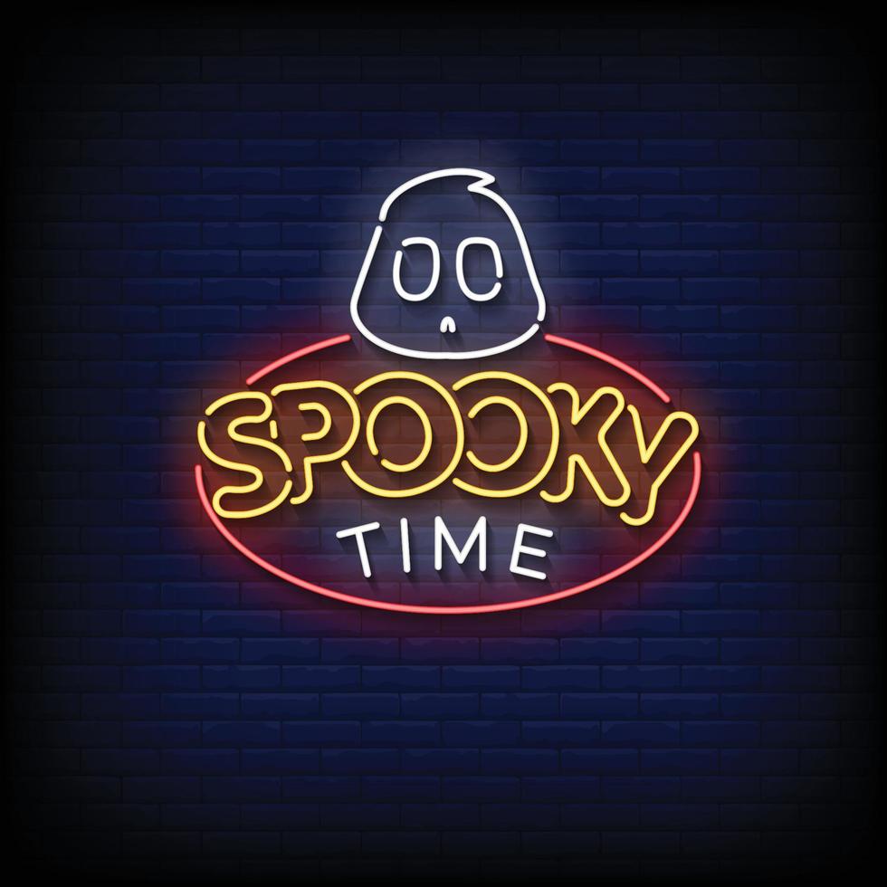 Neon Sign spooky time with brick wall background vector