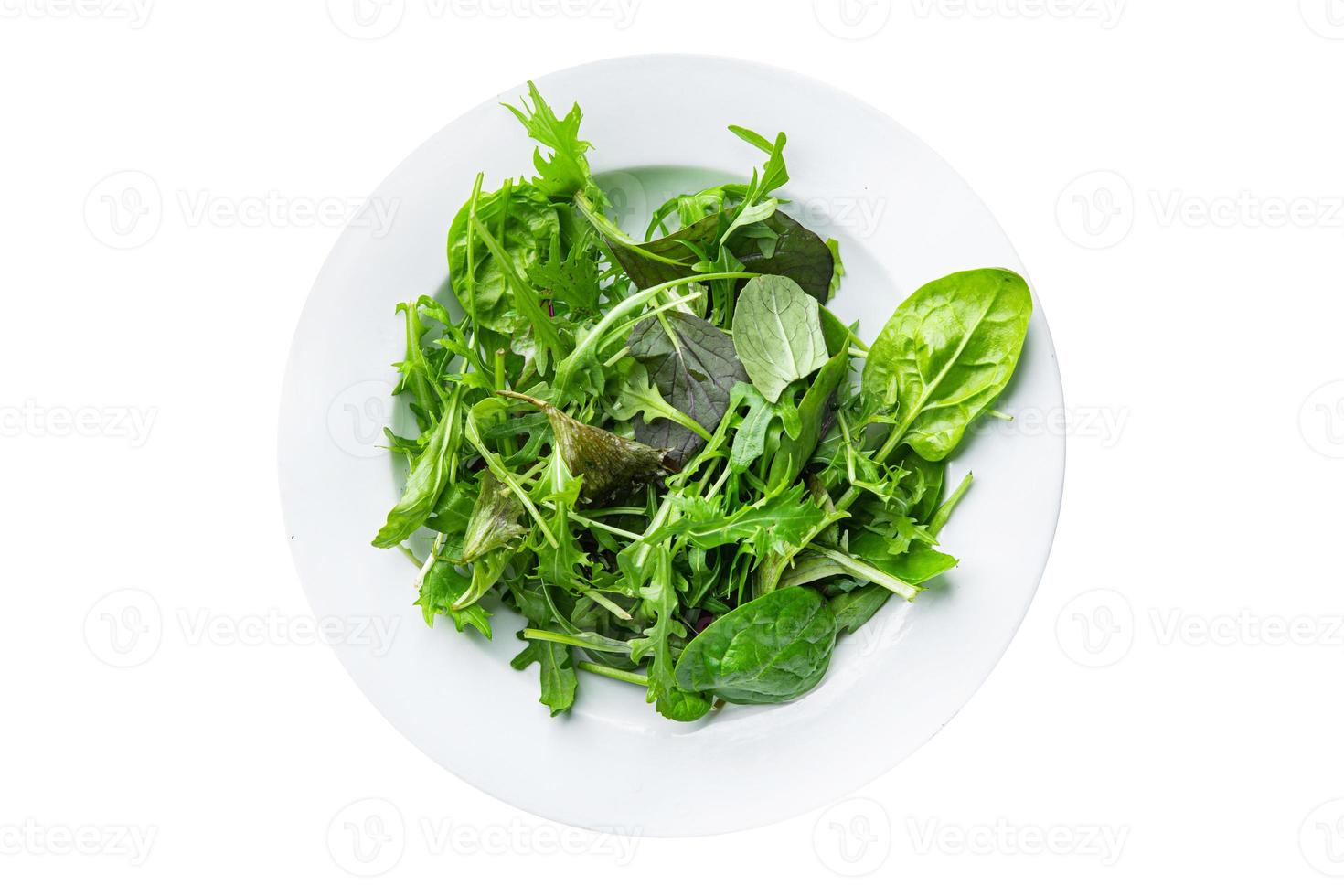 green salad leaves mix mix micro green, healthy snack food on the table copy space food background rustic top view photo