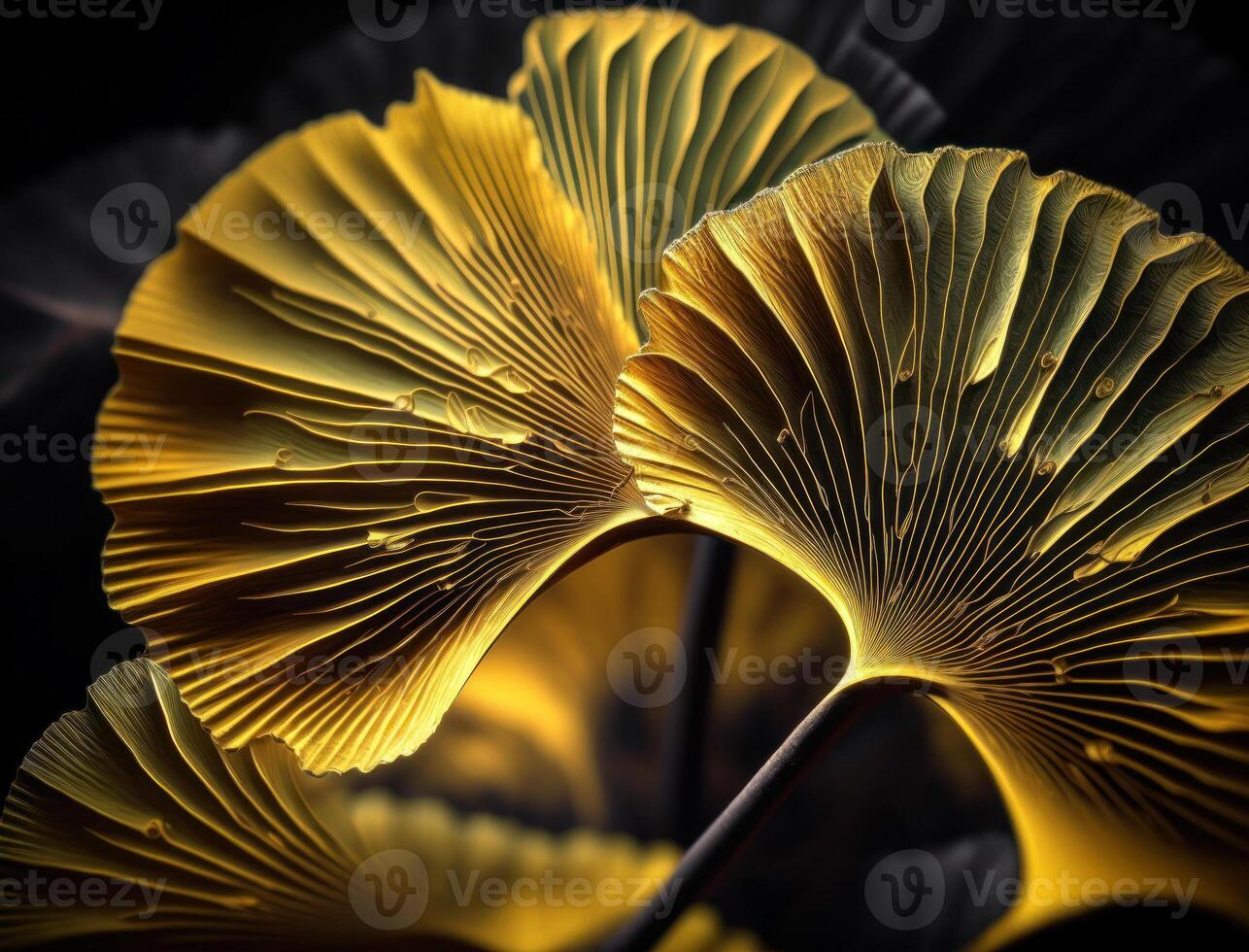 Ginkgo biloba golden leaves Dark background created with technology photo