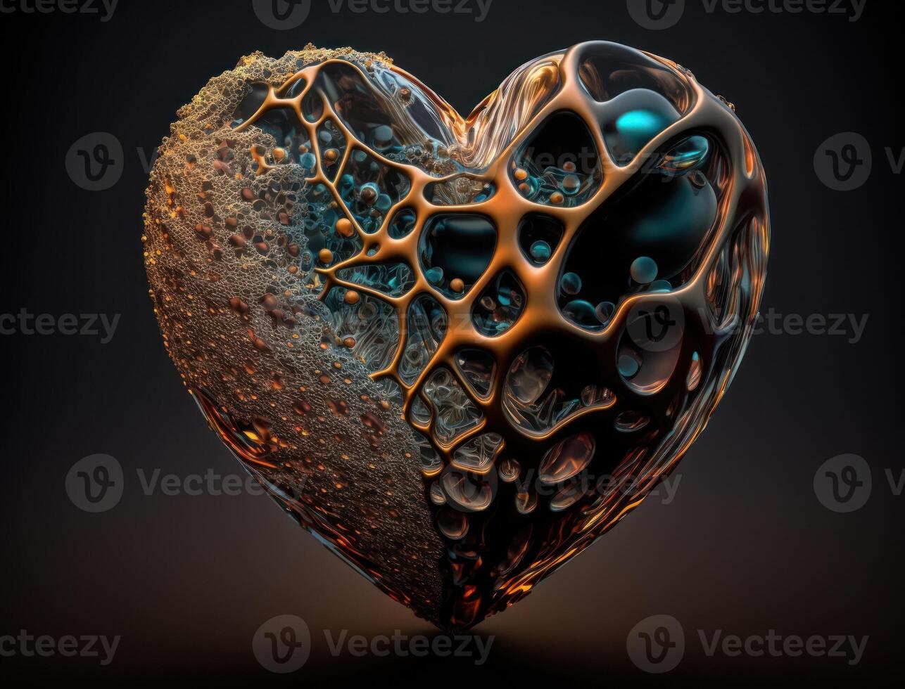Realistic translucent heart shaped crystal zircon, natural gemstone technology photo