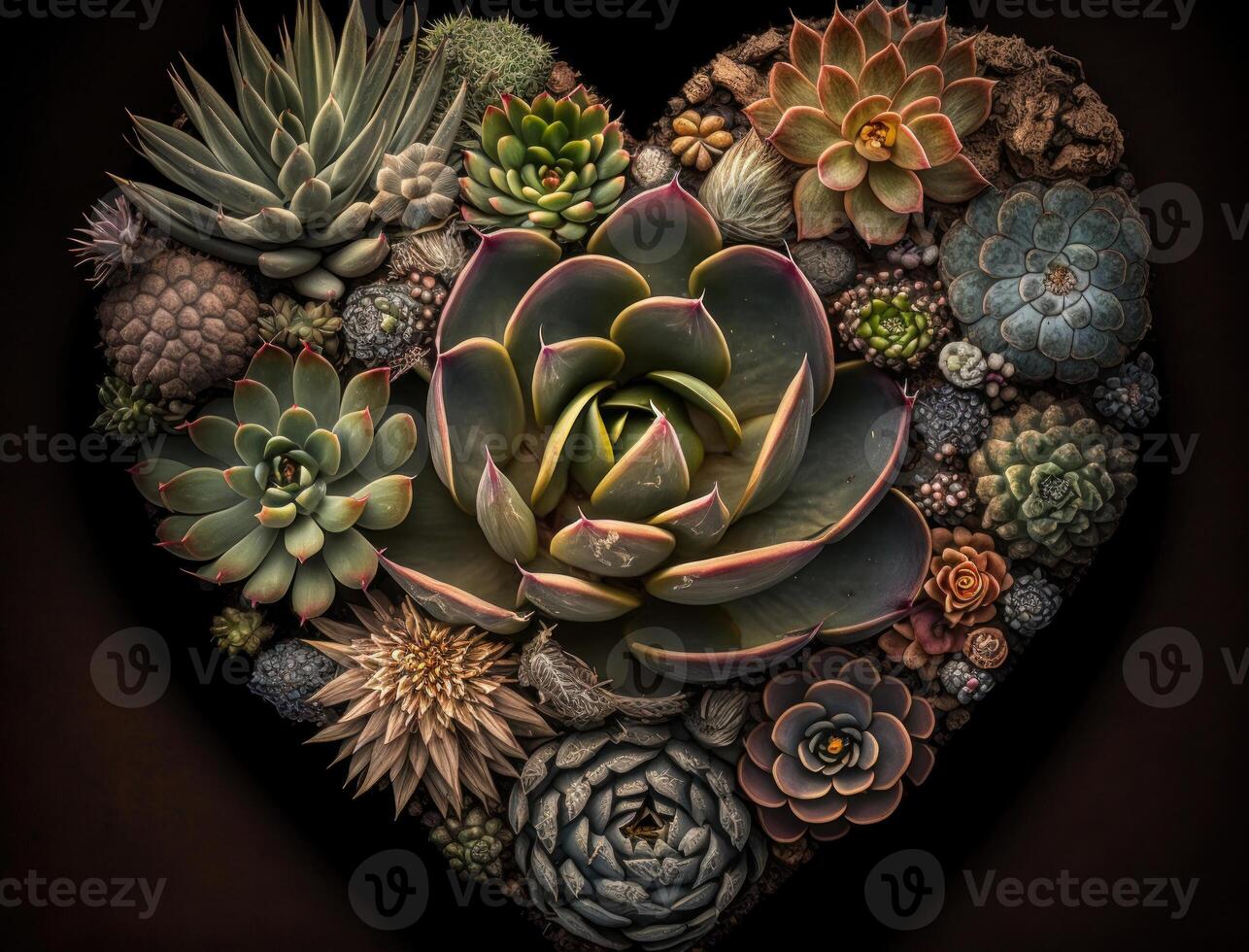 Green heart made by various succulents Environmental protection concept created with technology photo