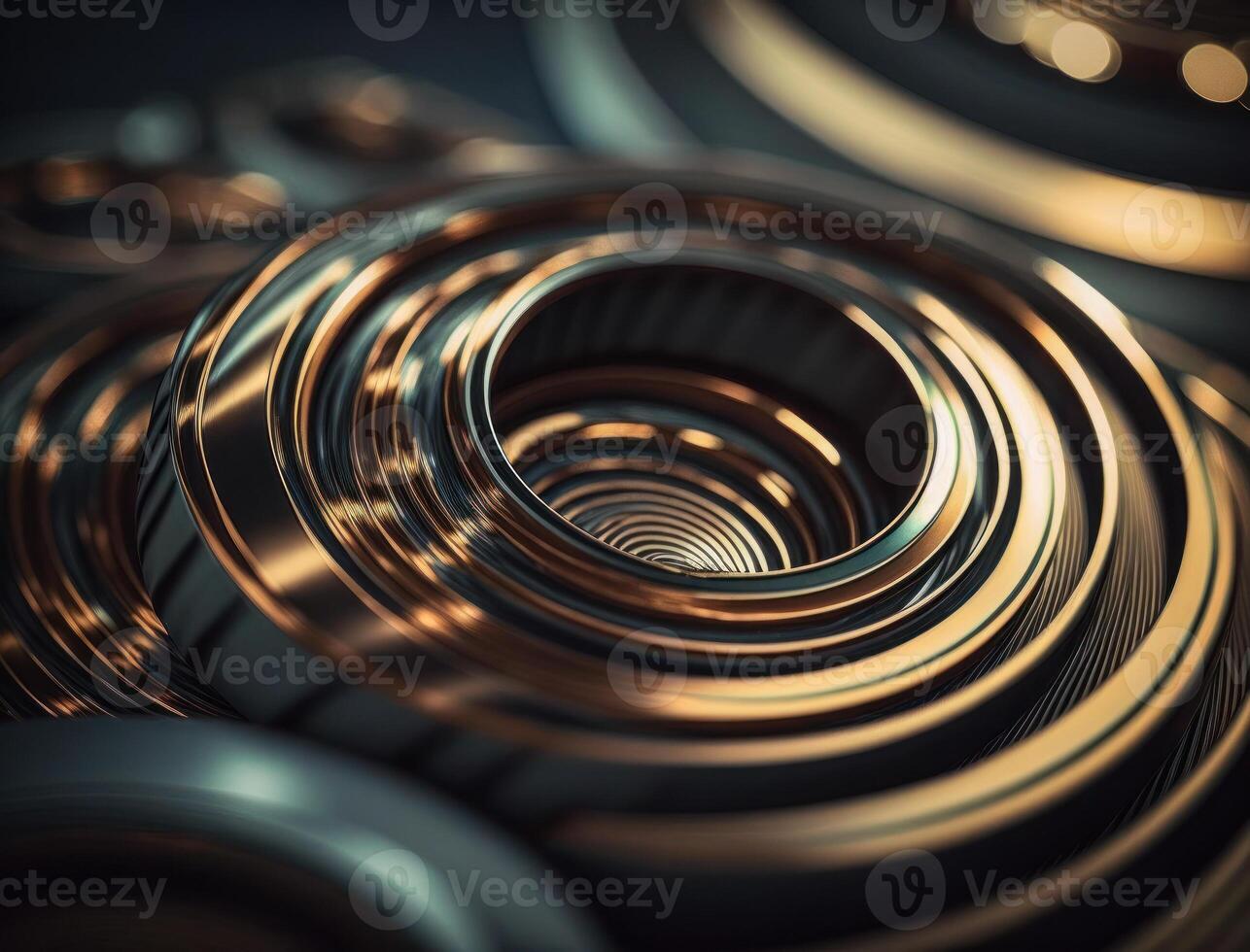 Concentric golden rings shapes Abstract geometric background created with technology photo